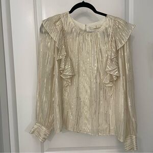 Marie Oliver Silk Metallic Ruffle Blouse Size Large.  23